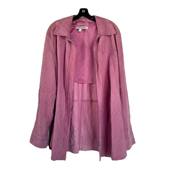 Marina Rinaldi Pink Suede Leather Jacket Shirt - Picture 2 of 14